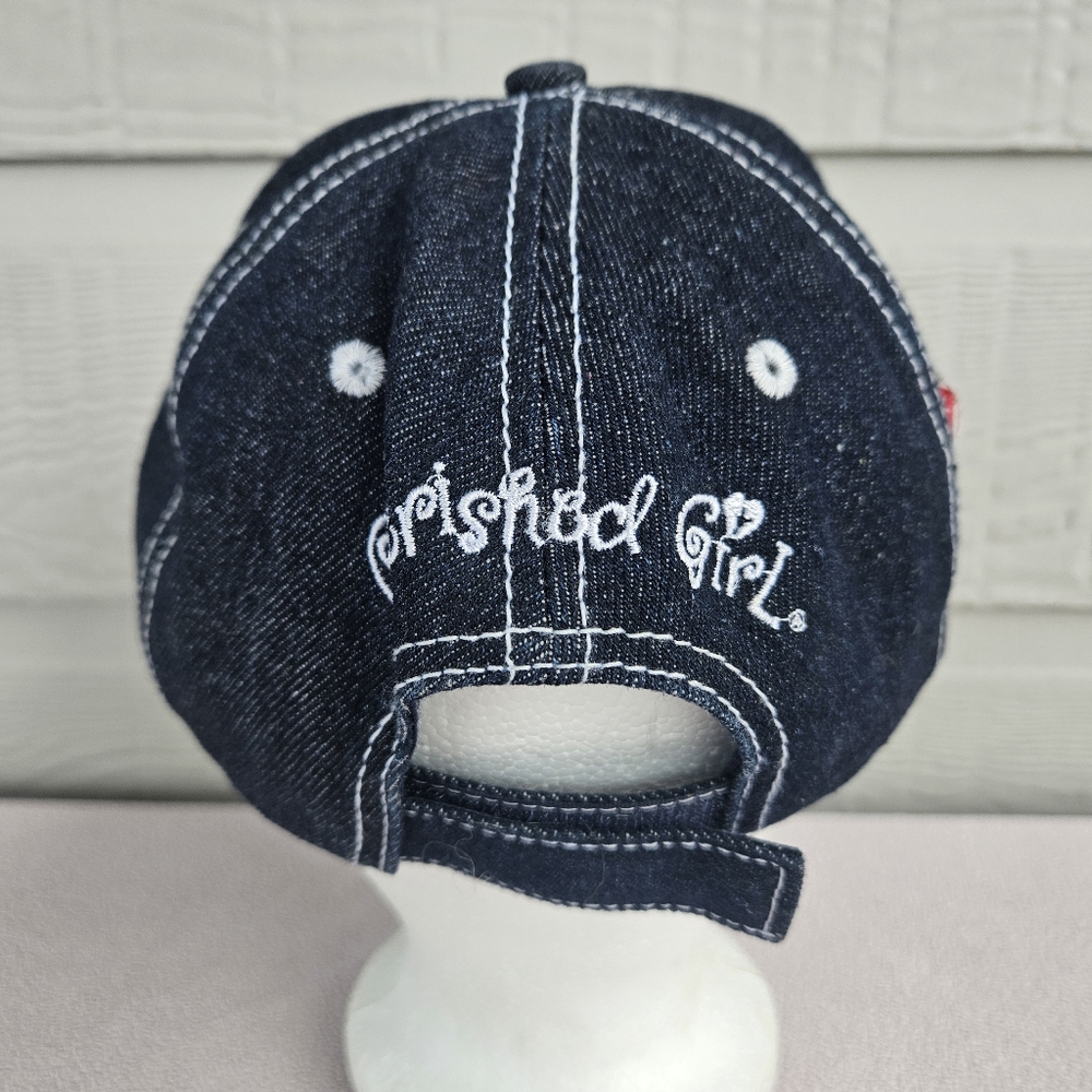 Kerusso Cross Cadet Cap Hat Denim Blue Women OS Studded Bedazzled Distressed - Picture 3 of 8